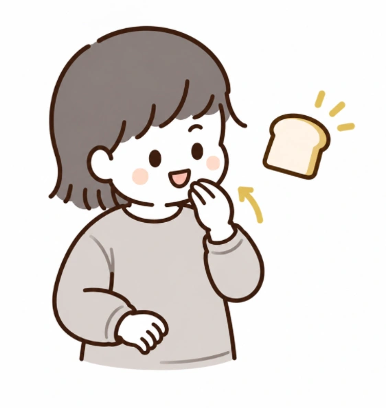 食べることを身振りで伝える子どものイラスト