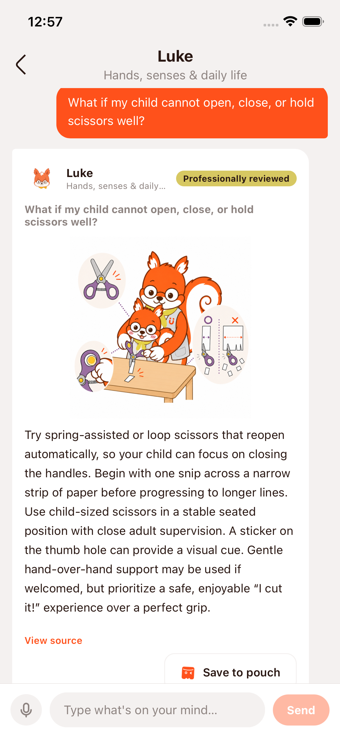 Luke’s illustrated advice about scissors, with a review label, sources and a save button