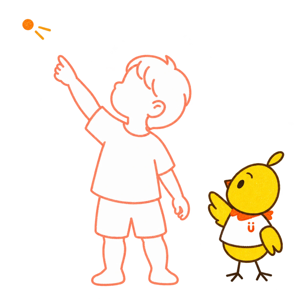 子どもが指す先をMimoも見上げている